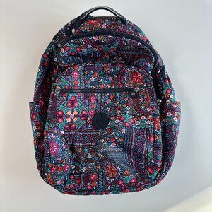 Kipling Seoul Large Laptop School Floral Red Blue Backpack 15"